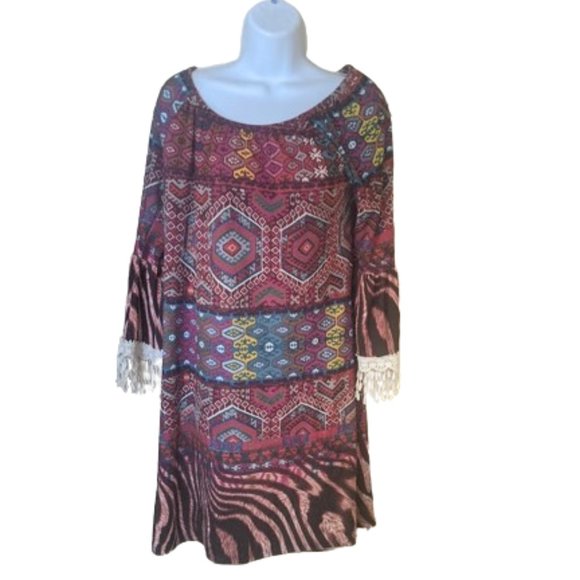Multi Color Hippy Boho Dress Fits Size Medium - Picture 1 of 4